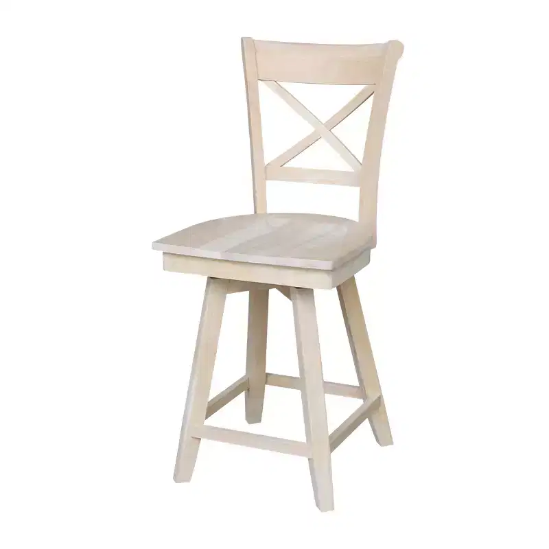 Charlotte Counter Height Barstool with Swivel and Auto Return Unfinished - International Concepts: Wood Frame, X-Back Design, Spot Clean