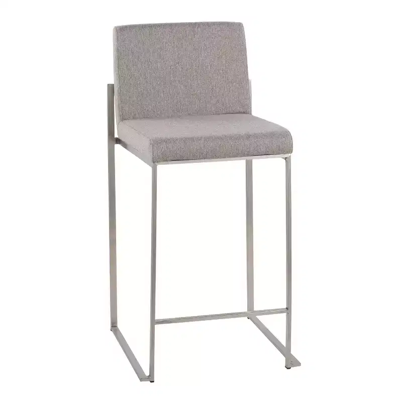LumiSource Set of 3 Fuji High Back Counter Height Barstools Stainless Steel/Gray