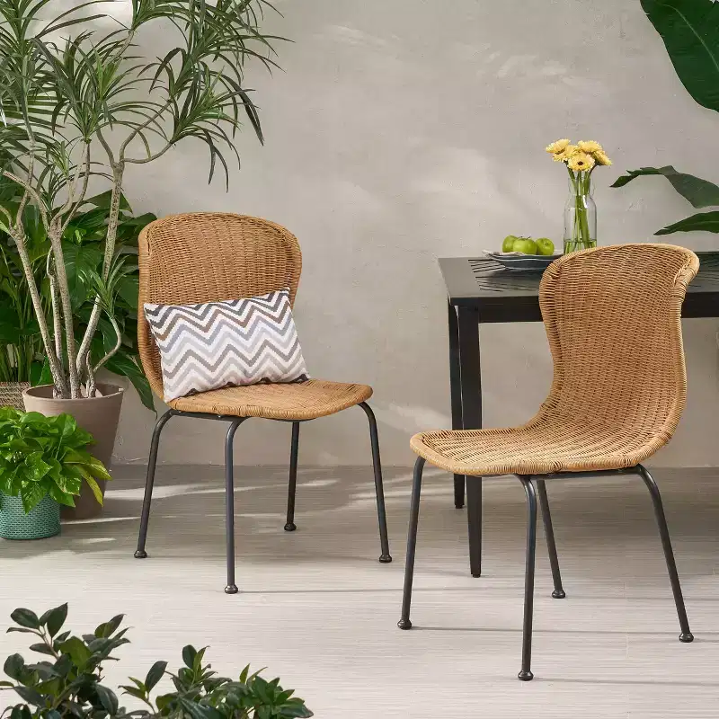 TUYOHW Boho Style Wicker Rattan Patio Accent Chairs,Set of 2,Outdoor Dining Chairs with Sleek Legs & Foot Pads,Patio Furniture Seating,Natural/Black