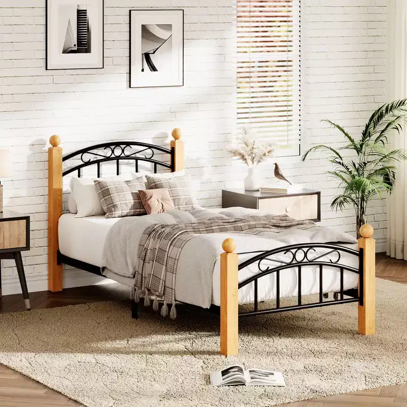 Metal Bed Frame with Headboard, Footboard and Steel Slats, 10