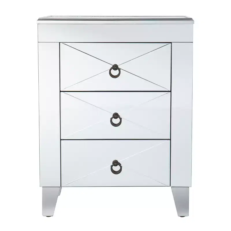 Mirrored End Table with Drawers - Silver