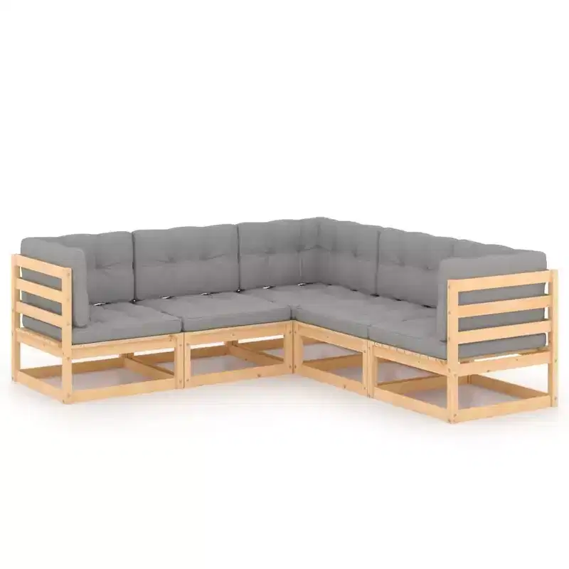vidaXL Garden Lounge Set Grey, Pine Solid pinewood, fabric (100% polyester)