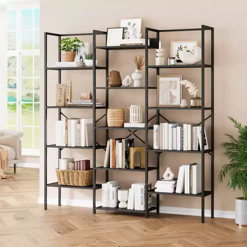 5 Tier Bookcase, Wide Bookshelf With 14 Open Shelves, Adjustable Metal Frame Bookshelf, Large Etagere Bookshelf for Living Room Home Office