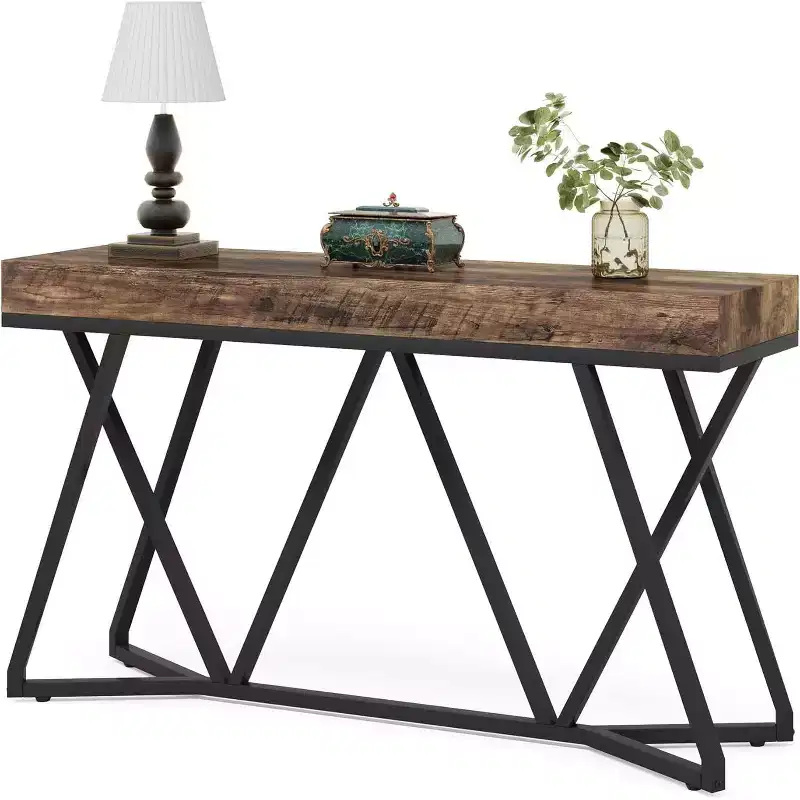 Lantine 55.12 Inches Console Table, Farmhouse Sofa Table Wood Entryway Table with Unique Metal Base