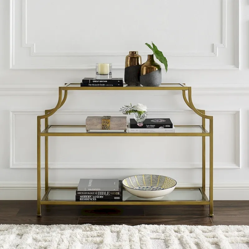 Crosley Aimee Glass/ Gold Finish Steel 3-tier Console Table