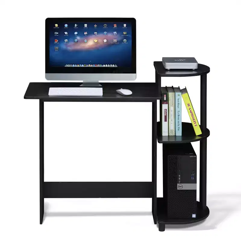 Compact Corner Computer Desk with Storage Shelves | Home Office