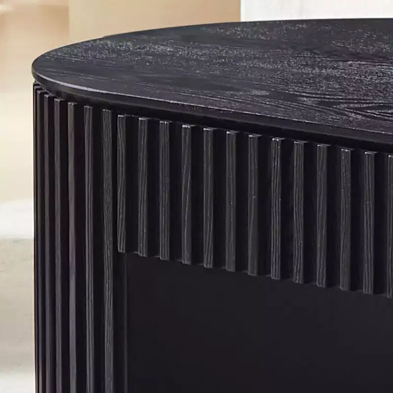 GDFStudio Manuel Modern Wooden Oval Pedestal Coffee Table with Drawer and Handcrafted Relief