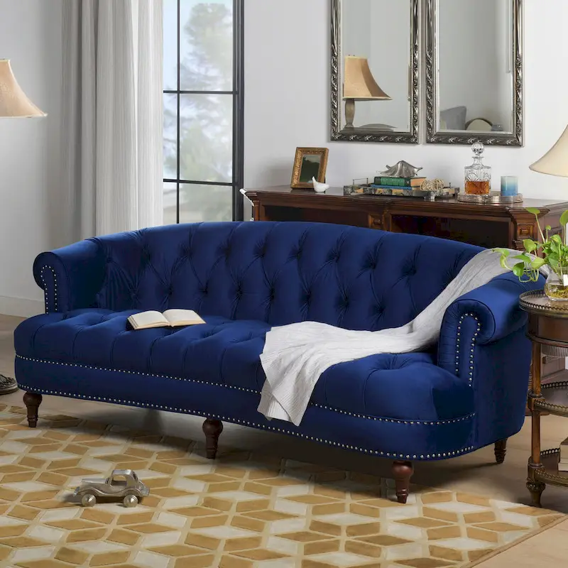La Rosa 84 Mid-Century Modern Velvet Upholstered Chesterfield Tufted Sofa