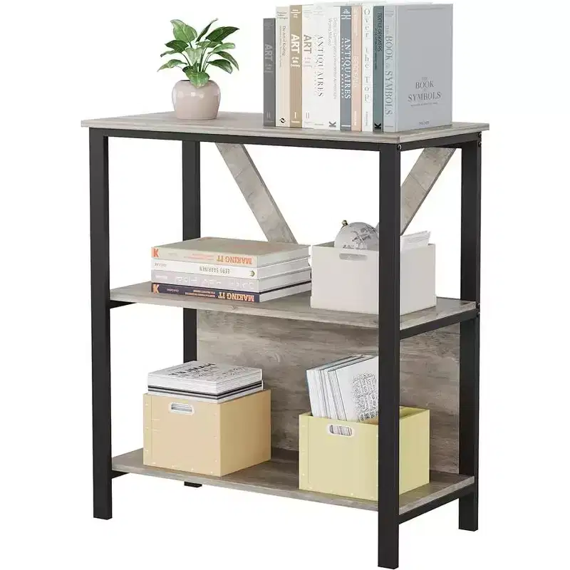 3-Layer Open Bookcase with Metal Frame