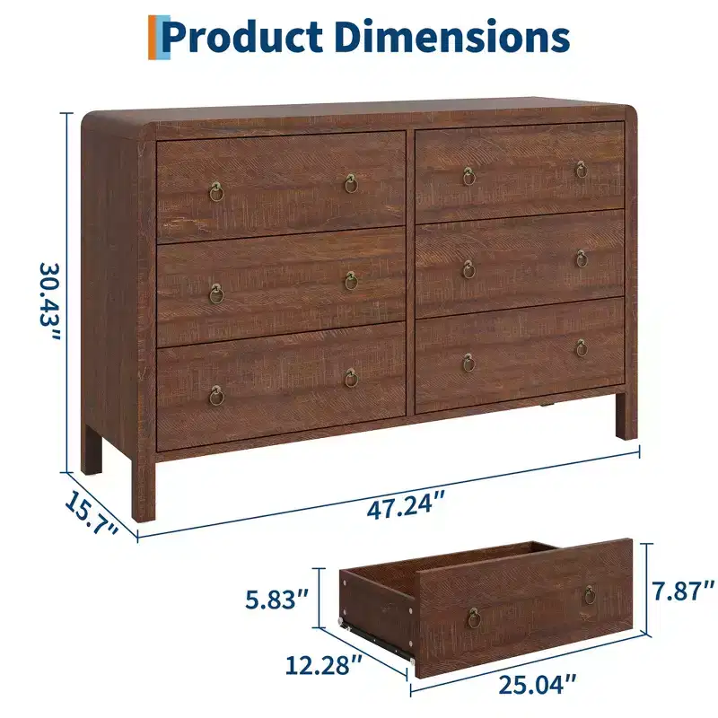 COZONY 6/7 Drawer Dresser for Bedroom,Wood Chest of Drawers with Metal Handles, Storage Organizer Dresser for Living Room & TV Stand Use
