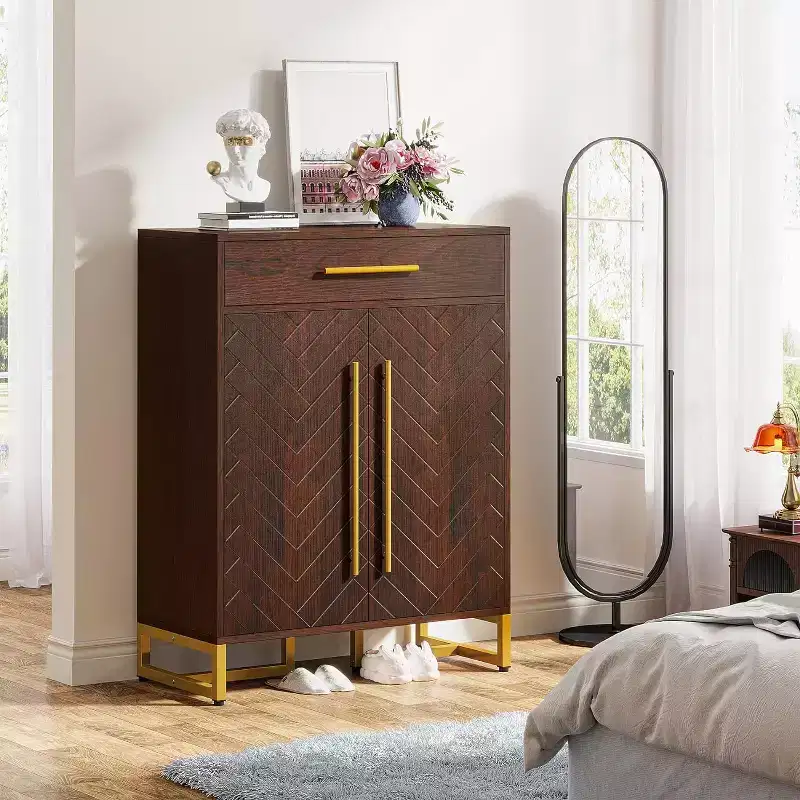 Shoe Cabinet with Doors and Drawer, Modern Shoe Rack, Holds 20 Pairs