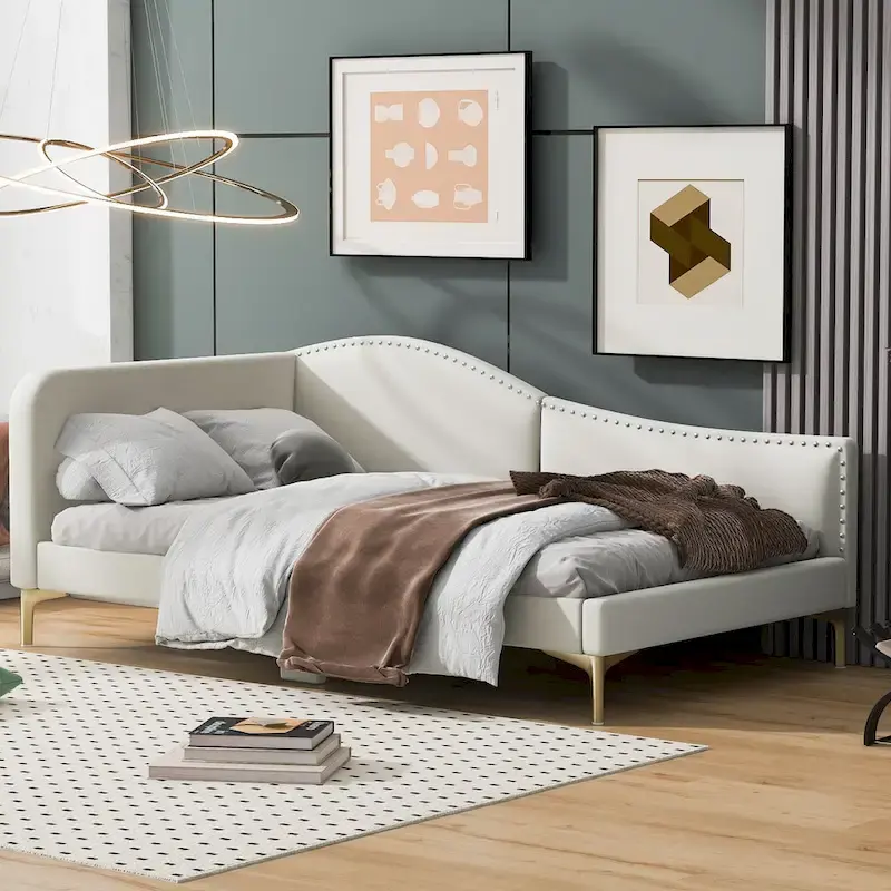 Upholstered Daybed with Guardrail and Headboard