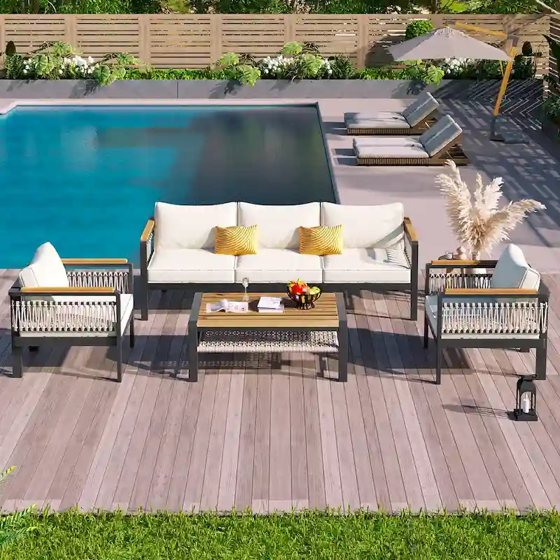 4-Pieces Patio Seating Group with Cushions & 1 Coffee Table