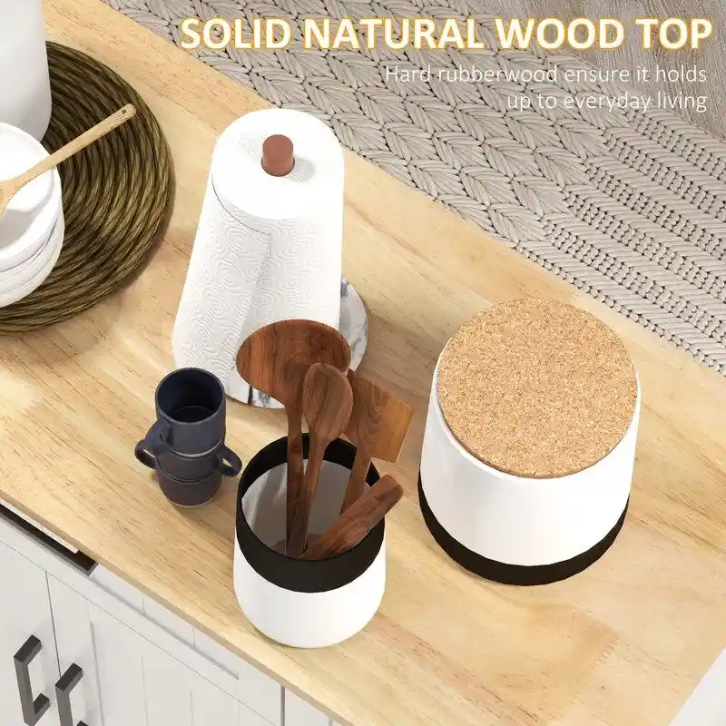 52Kitchen Island Rolling Kitchen Cart with Rubberwood Top,Spice Rack,Towel Rack,Drawer