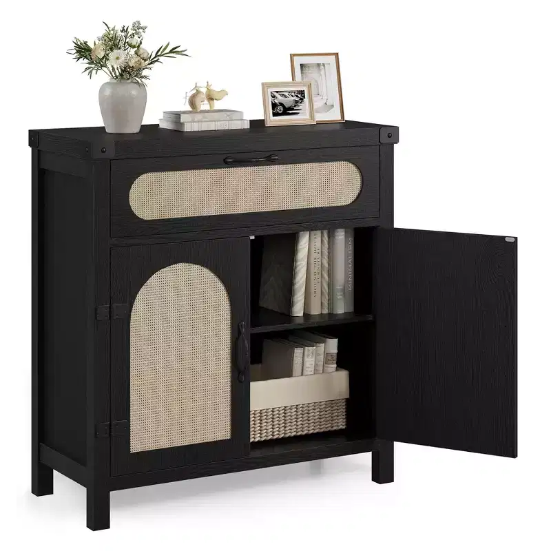 Rattan Sideboard Buffet Cabinets with Storage, Farmhouse Kitchen Accent Storage Cabinet with Drawer