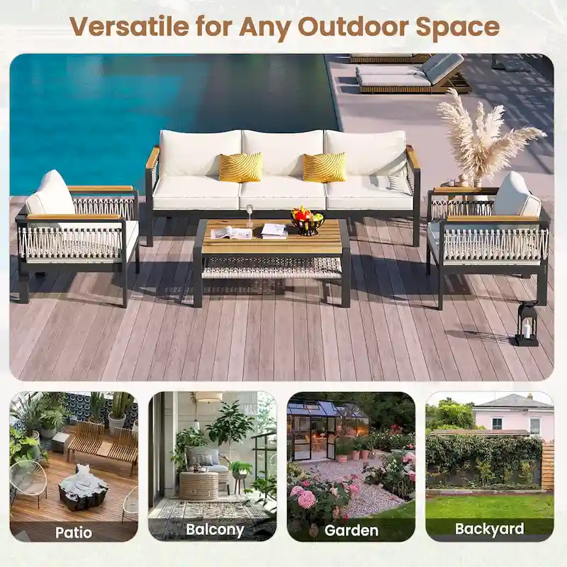 4-Pieces Patio Seating Group with Cushions & 1 Coffee Table
