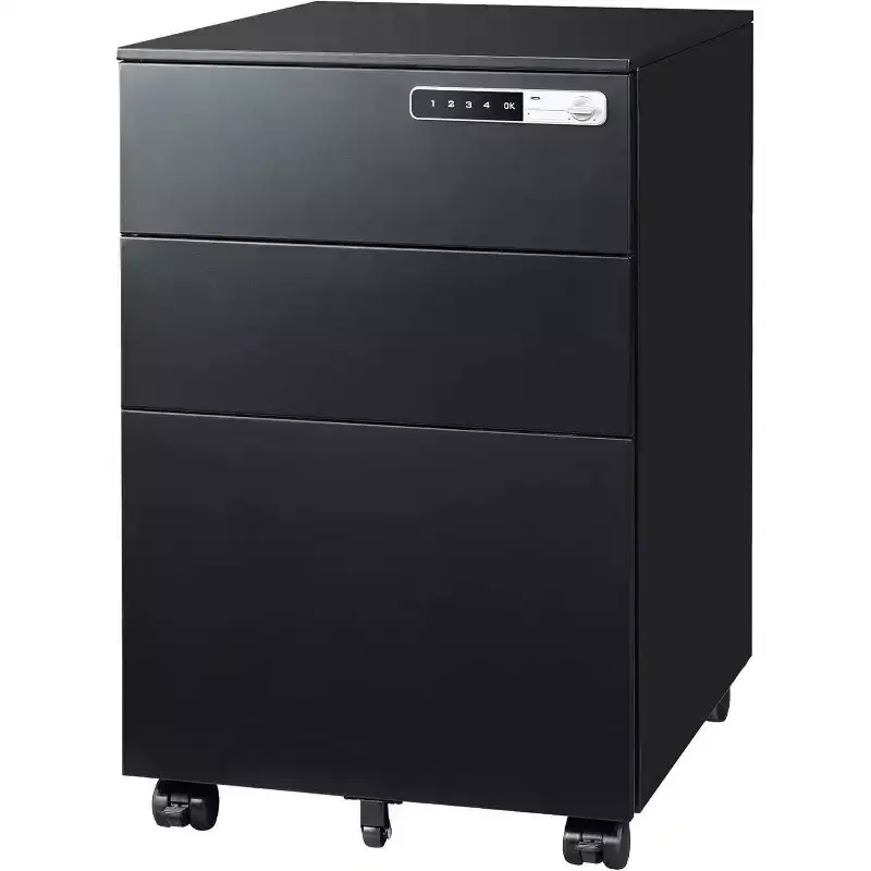 3-Drawer Cabinet with Smart Lock, Pre-Assembled Steel Desk