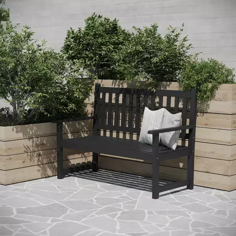 Merrick Lane Indoor/Outdoor Patio Bench/Dual-Person Loveseat with Slatted Acacia Wood Design for Use in Sunroom, Backyard, Porch, or Garden