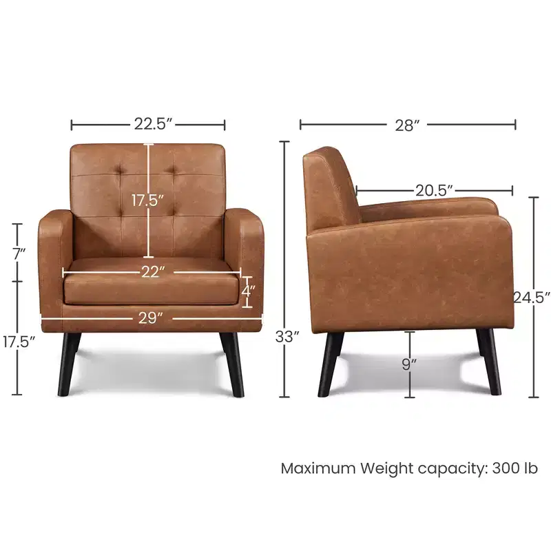 Yaheetech Set of 2 Faux Leather Tufted Back Arm Chair Accent Chair with Solid Wood Legs