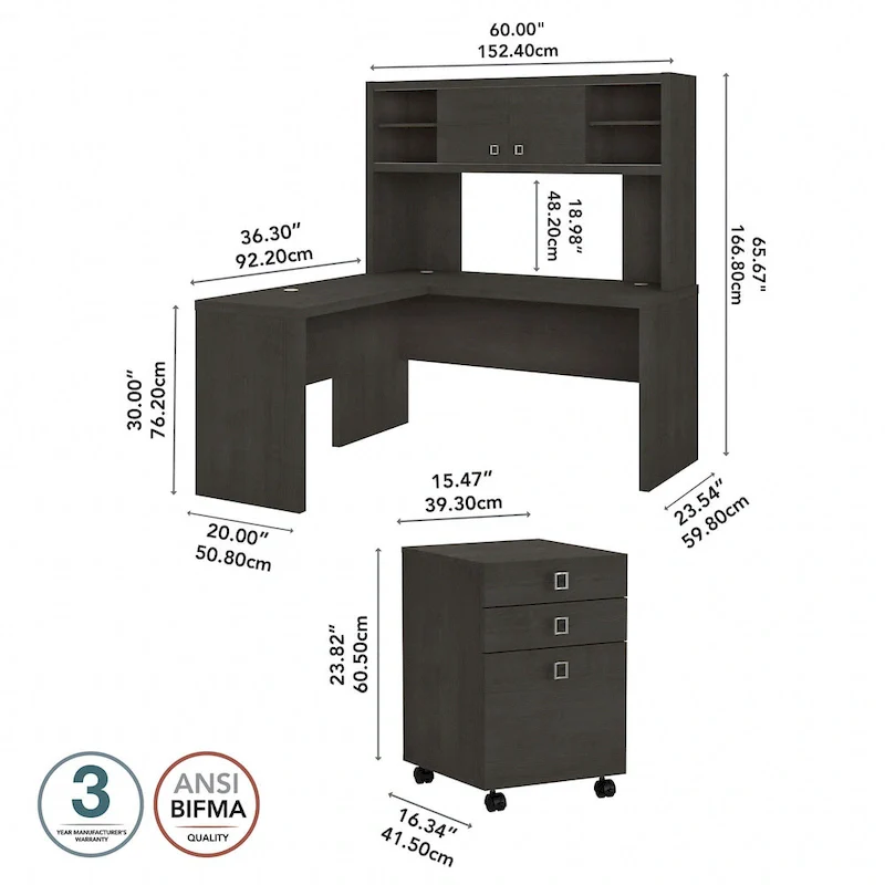Echo L Shaped Desk with Hutch and Drawers