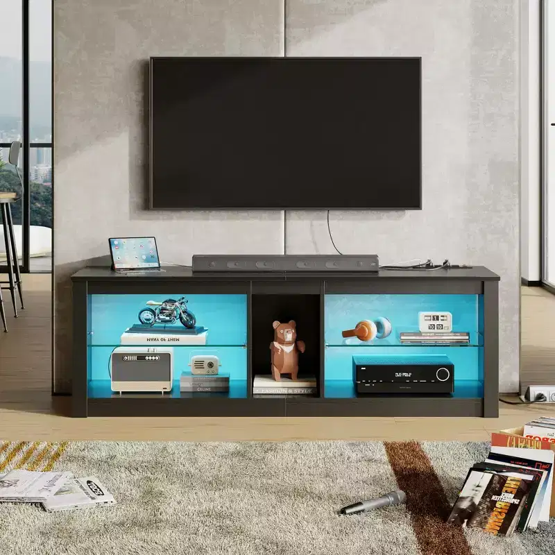 Bestier 55 inch LED TV Stand Modern Media Console with Power Outlet & Storage, Gaming Entertainment Center for Bedroom and Living Room