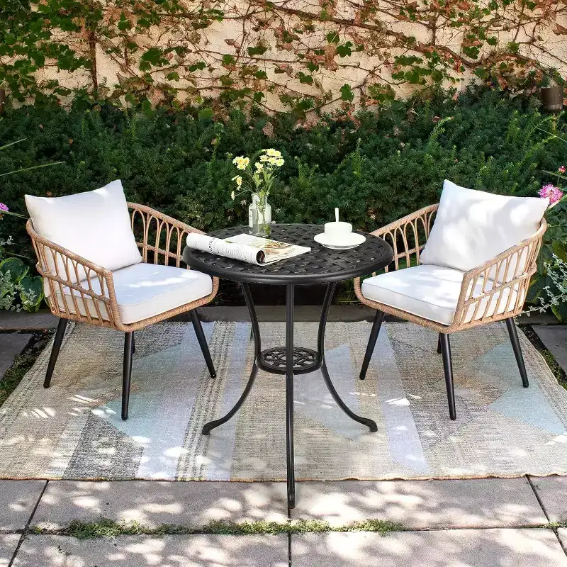 23.6 Round Cast Aluminum Patio Table with Umbrella Hole, Perfect for Outdoor, Garden, Balcony, and Porch Use