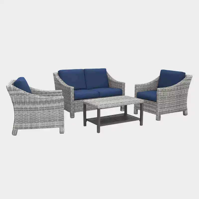Leisure Made Marietta 4pc Wicker Seating in Navy Fabric