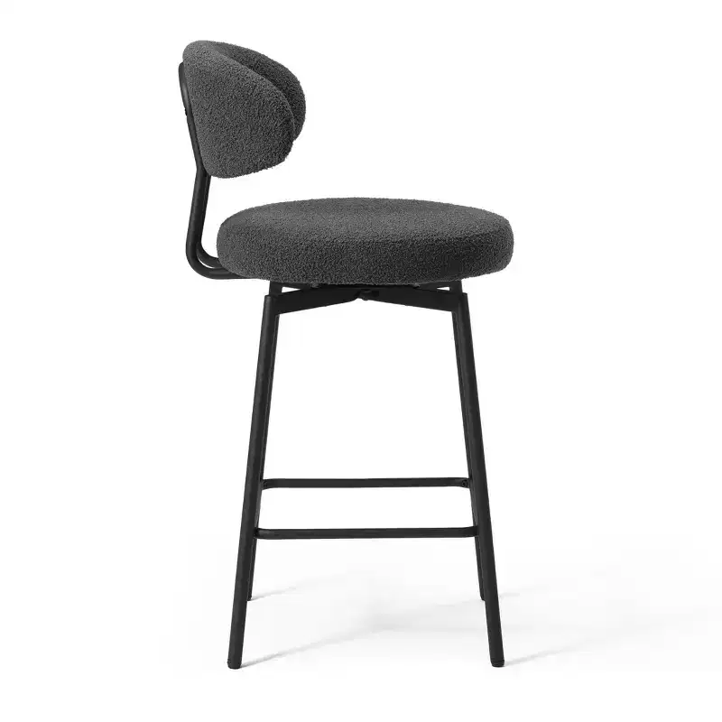 Modern Upholstered Faux Shearling Fabric Counter Height Bar Stools with Back (Set of 2