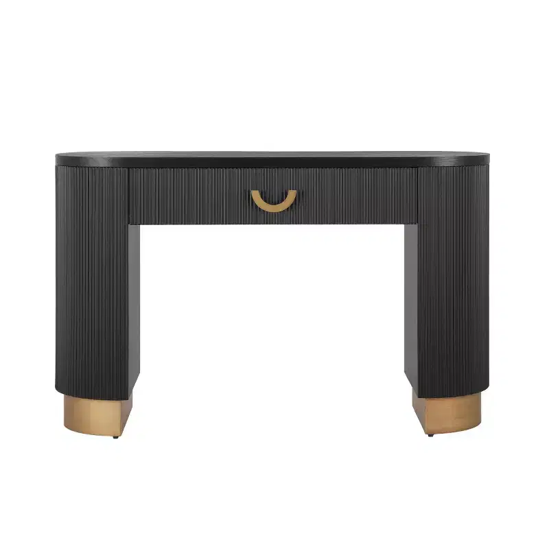 Modern Console Table with Storage Drawer, Entryway Table with Vertical Ribbed Design and Gold Accents for Hallway or Living Room - Panipeachy