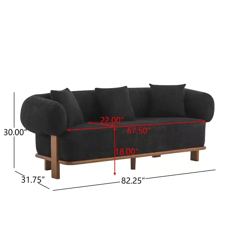 Christopher Knight Home Tadg 82 Rubberwood Boucle Upholstered 3 Seater Curved Sofa with 3 Pillows and Round Arm