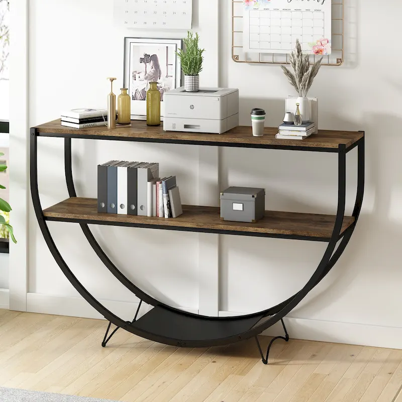 Rustic Industrial Design Demilune Shape Console Table