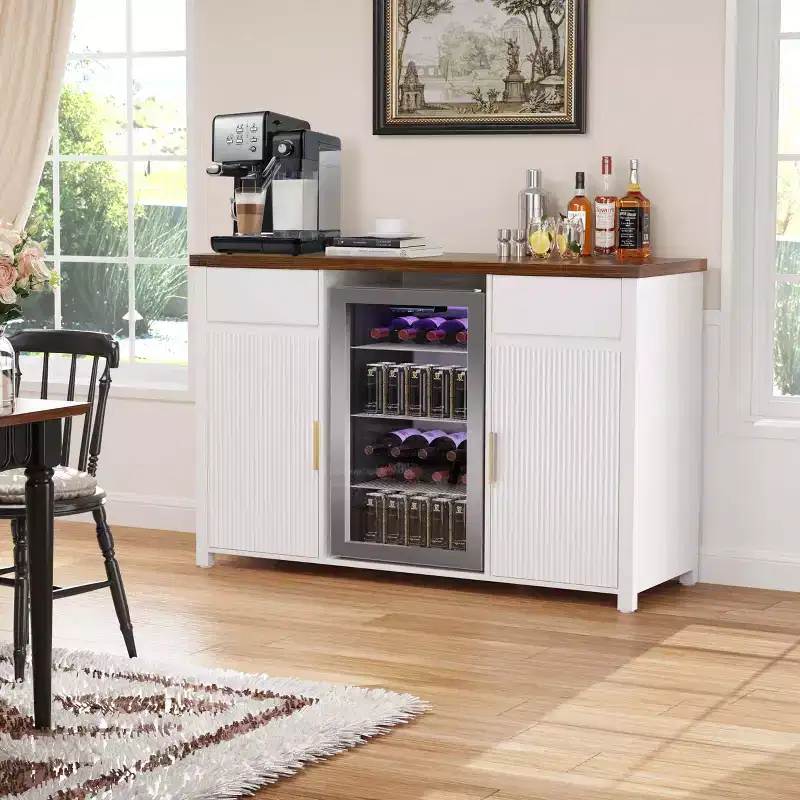 Coffee Bar Cabinet with Fridge Space, Mini Fridge CabinetBuffet Sideboard53.2L White