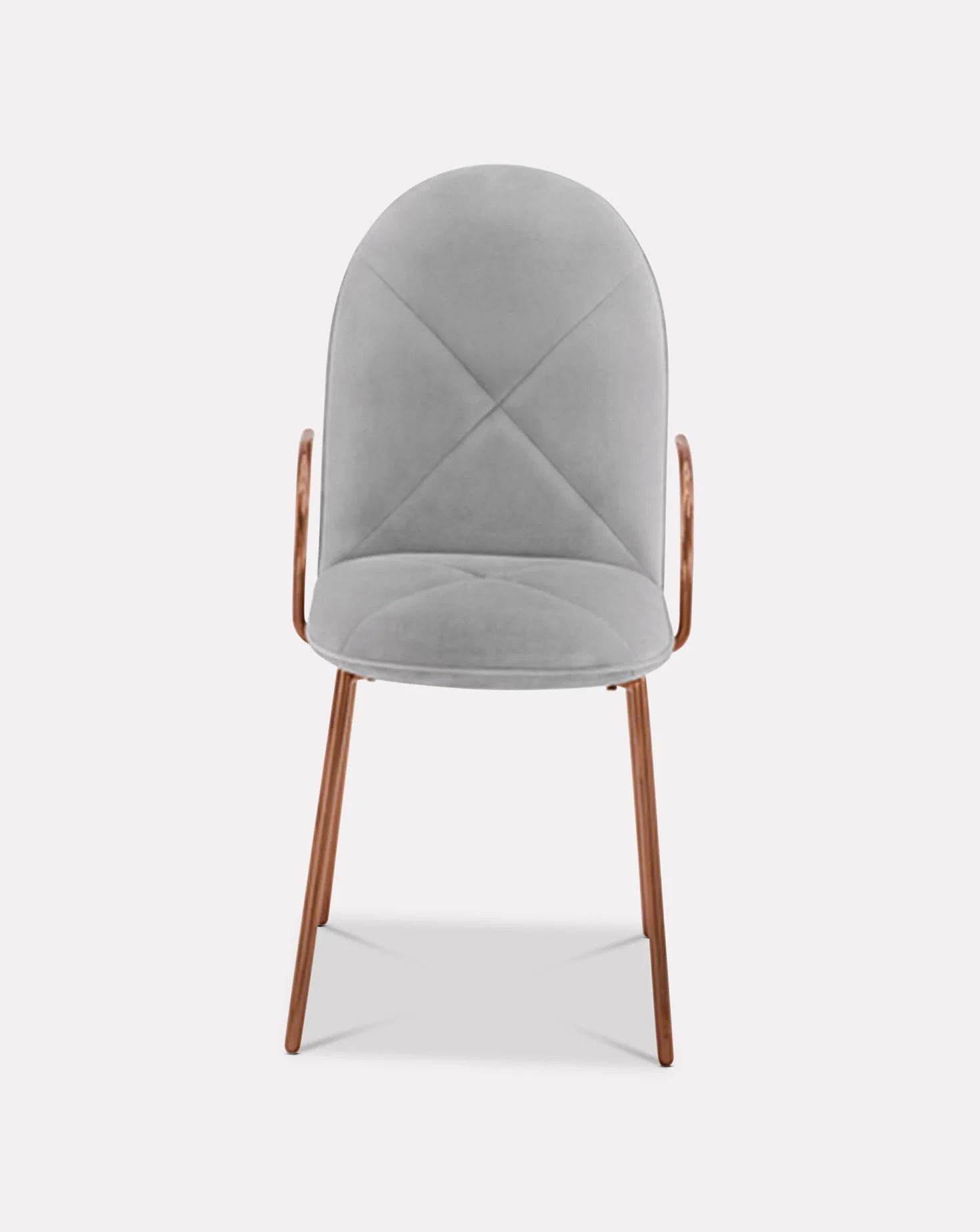Grey Velvet Rose-Gold Leg Sculptural Dining Chair