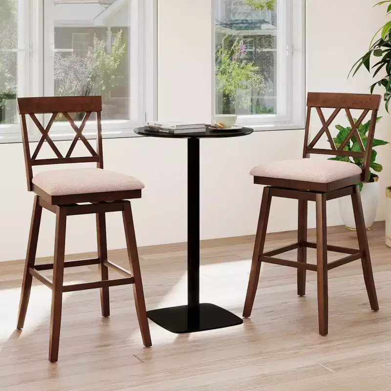 Costway 29 Bar Stool Wooden Chair Set of 1/2/3/4 with Contoured Backrest Swivel Padded Seat Oak