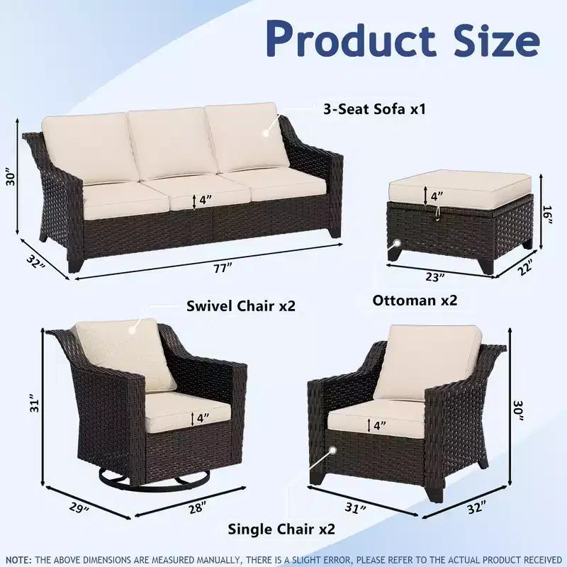 UPTIOT 7-Piece Outdoor Modular Set: 3-Seat Sofa, 2 Swivel Chairs, 2 Armchairs & 2 Ottomans