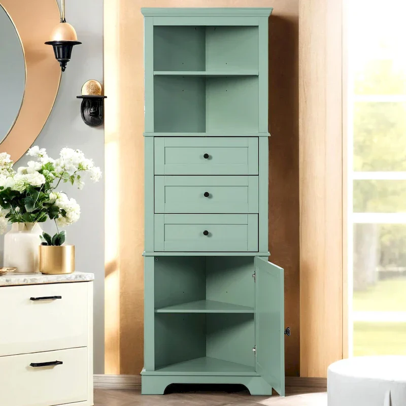 Triangle Tall Cabinet with Drawers and Adjustable Shelves