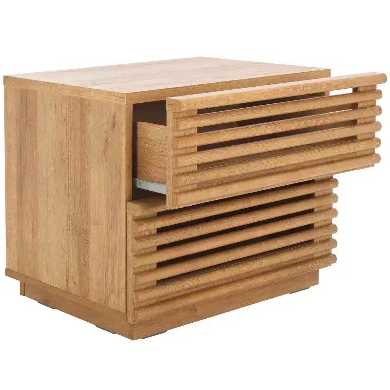 2-Drawer Nightstand with Reeded Wood Detail & Tapered Legs, Walnut Finish