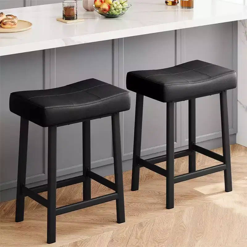 Whizmax 24 Inch Backless Saddle Barstools Set of 2, Counter Height Upholstered Padded Barstools with Curved Surface, Metal Leg and Footrest