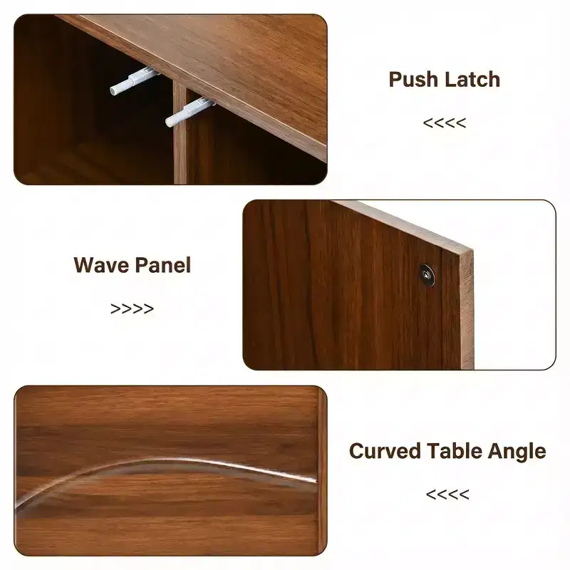 59 Modern Solid Wood Sideboard with Wave Relief & Iron Legs