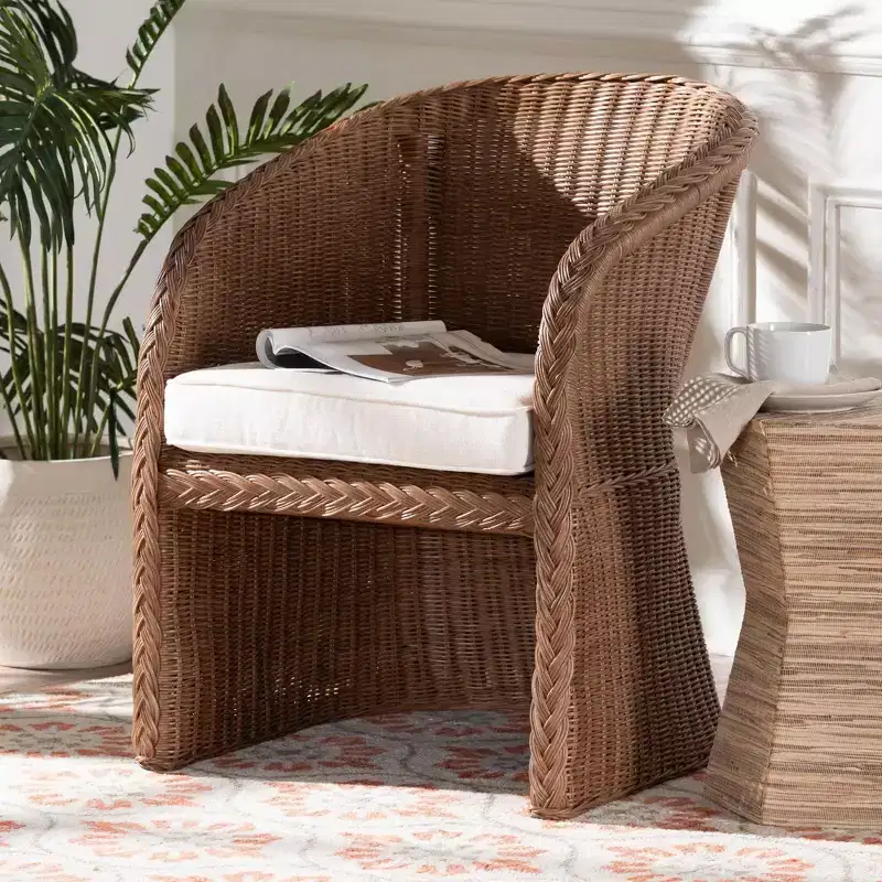 bali & pari Memphis Braided Rattan Arm Chair Peanut Brown