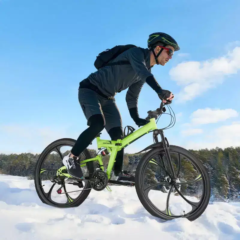 26 Folding Mountain Bike with Full Suspension, 21-Speed Drivetrain, Disc Brakes & High Carbon Steel Frame for Adult Men & Women