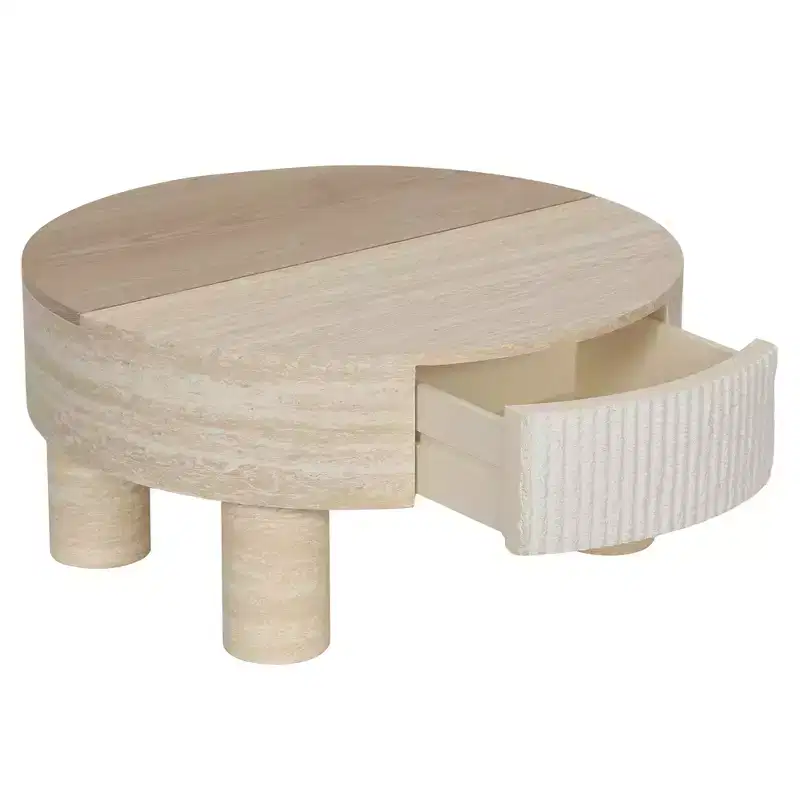 GDFStudio Nuria Round Coffee Table with Flip Top and Hidden Storage Drawer