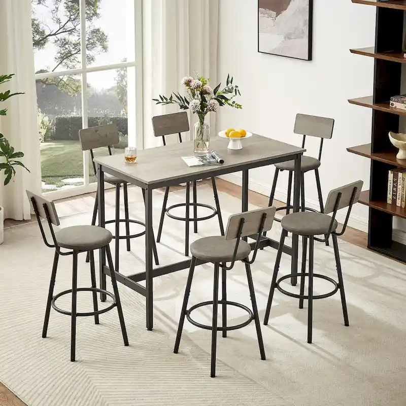 7-Piece Bar Table and Chairs Set with PU Leather Stools