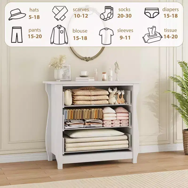 Wooden Modern 3 Drawer Dresser for Bedroom with Black Metal Ring Pull Handles for Living Room, Entryway, Hallway