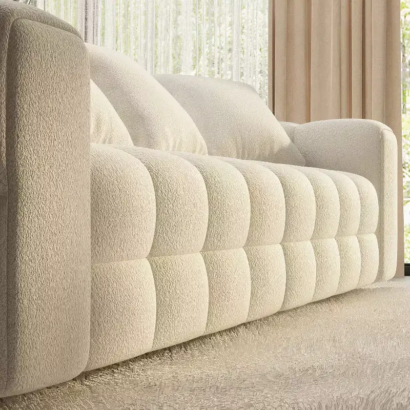 100.8W Modern 4-Seat White Teddy Velvet Sofa with Solid Wood Base