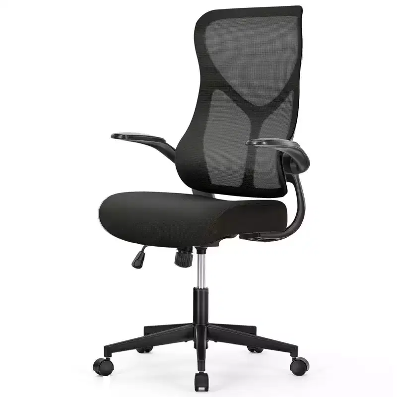 High-Back Mesh Task Chair with Flip Armrests & Adjustable Height