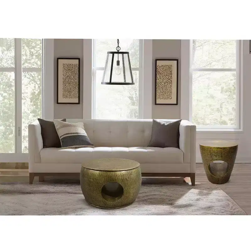 Royal Hampton Nala 23 Inch Coffee Table, Low Round Drum Shape with Unique Hollow Center