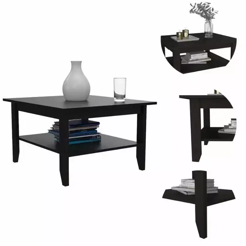 Modern Minimalist Coffee Table, Black, 31.5