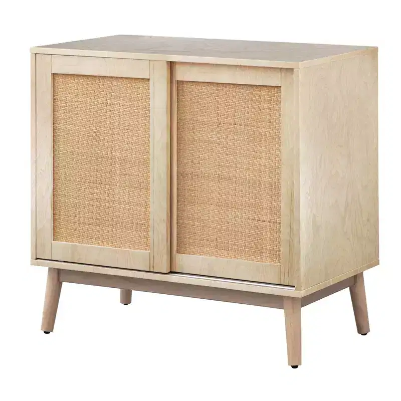 Rattan Sliding Door Buffet Natural - Mid-Century Modern Sideboard, Adjustable Shelves