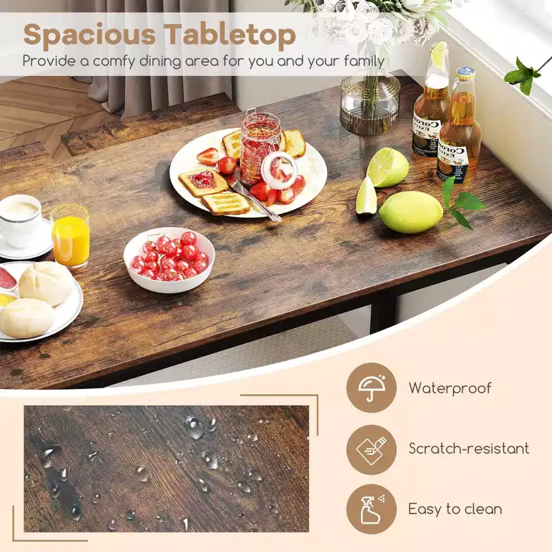 Costway 4-Piece Dining Table Set Industrial Kitchen Table Set w/ Bench & 2 Stools